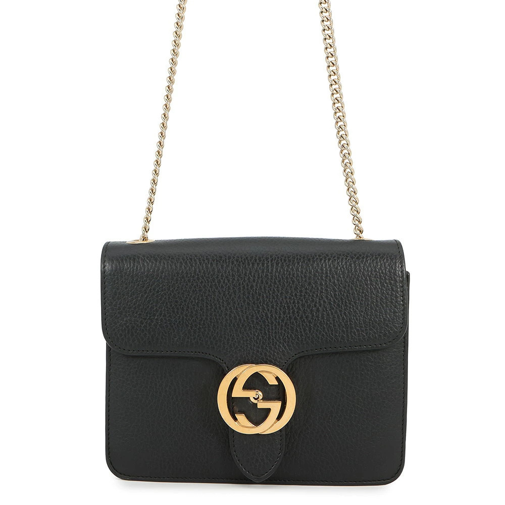 Gucci Chain Shoulder Bag Interlocking GG Leather Black